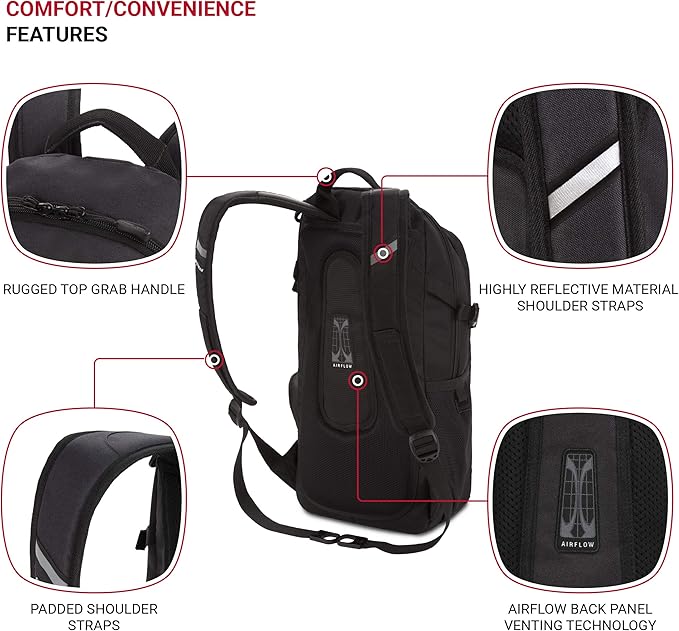 SwissGear 3598 Backpack, Narrow Daypack, Dark Grey - Image 2