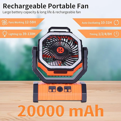 20000mAh Emergency Battery Powered Fan & LED Light, Battery Operated - Image 2