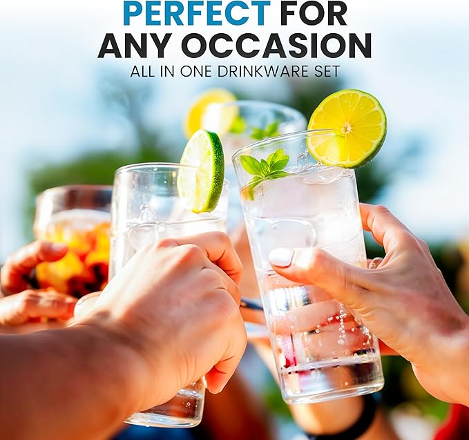 Zulay Kitchen Plastic Drinking Glasses – Mixed 16oz & 12oz Acrylic Shatterproof - Image 7