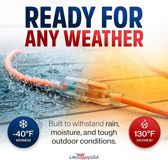 200ft Outdoor/Indoor Extension Cord 12/3 Gauge Extra Heavy Duty 3 Prong SJTW - Image 5