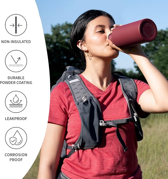 Bambaw Non-insulated 32 oz Water Bottle, Reusable Water Bottle Red, Single Wall - Image 3
