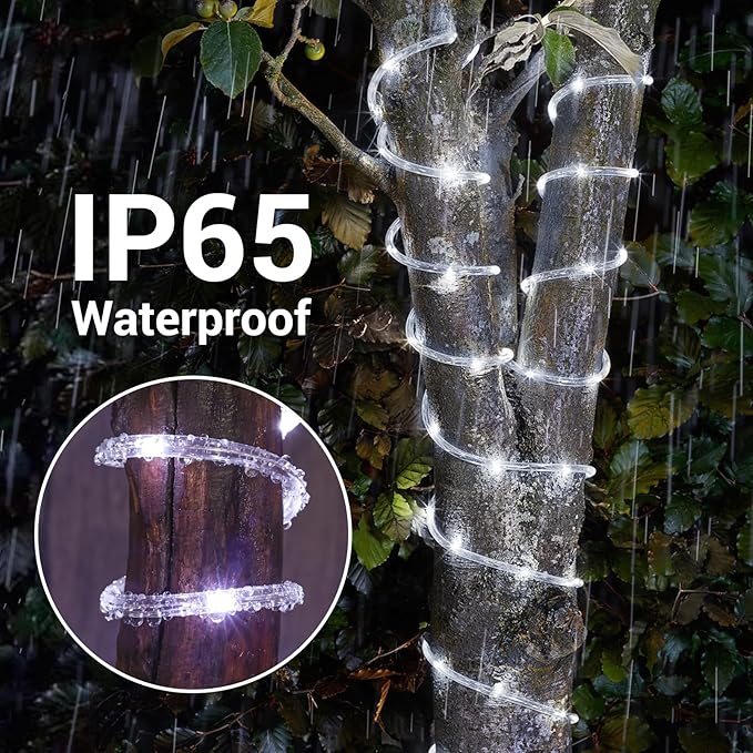 Solar Rope Lights, 66ft 200LED Solar String Lights, 8 Modes Waterproof Solar - Image 6
