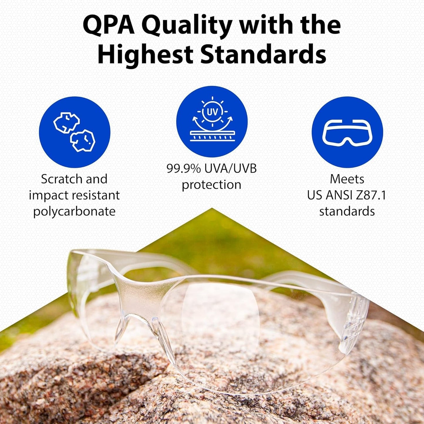 Quest Protective Apparel Safety Glasses for Men and Women - Anti Fog Safety Goggles for Shooting, Lab, or Construction – Polycarbonate Eye Protection [Clear & Pack of 12]