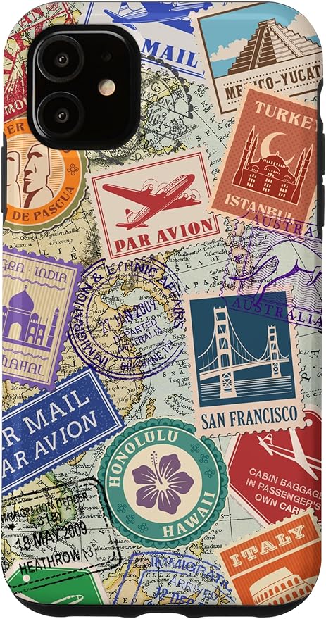 World Map Travel Passport Stamps Postage Stamp Case by Unknown