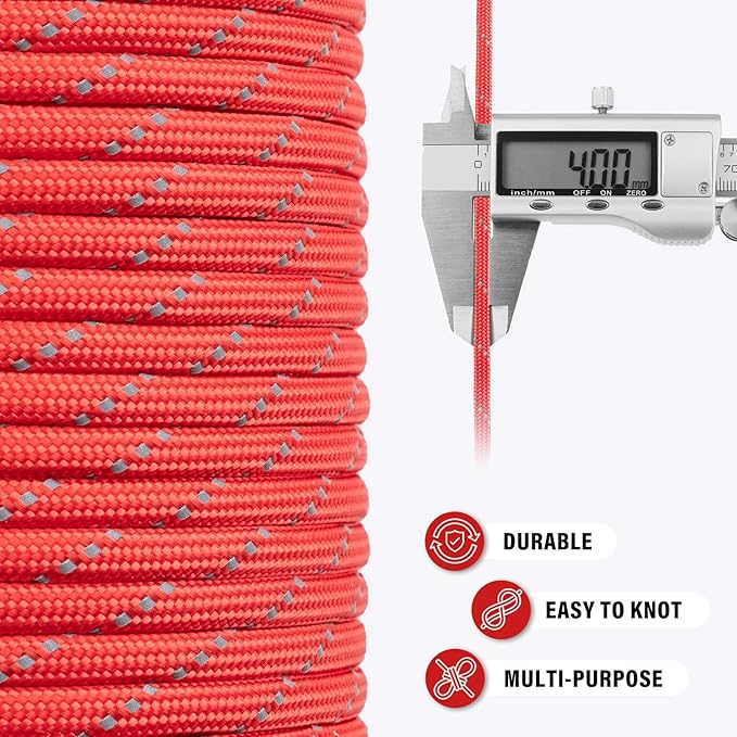Reflective Paracord Rope 750 lb - 500ft 5/32" Parachute Cord 4MM 12-Strand para - Image 6
