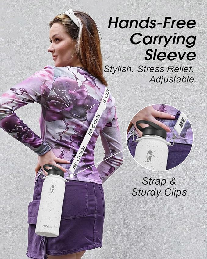 Coolflask Water Bottle with Straw, 40 oz Insulated Metal Water Flask with Straw - Image 6