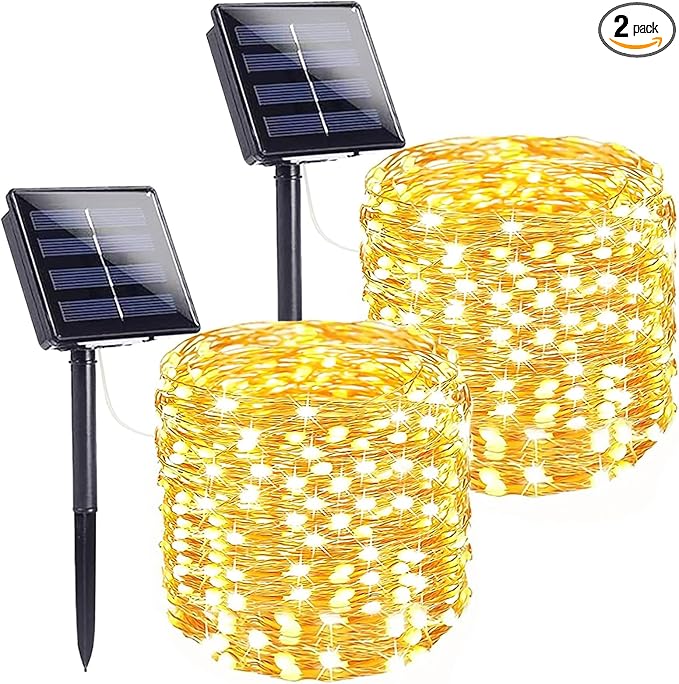 Extra-Long Solar String Lights for Outside, 2 Pack 200LED Solar Fairy Lights by SANJICHA