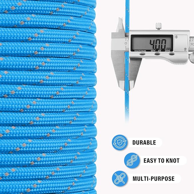 Reflective Paracord Rope 750 lb - 100ft 5/32" Parachute Cord 4MM 12-Strand para - Image 6