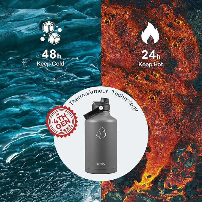 BUZIO 64oz Water Bottle Insulated Stainless Steel BPA Free Double Wall Travel - Image 2