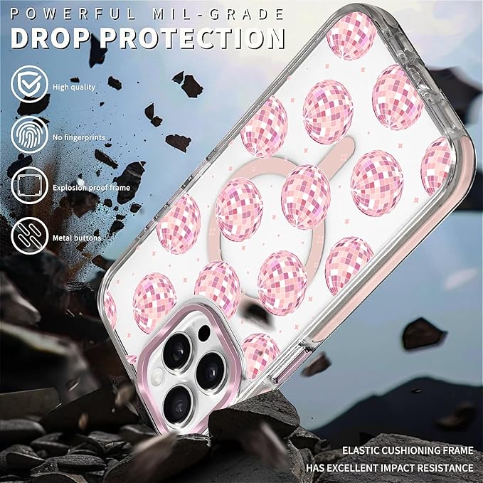 Case for iPhone 13 Pro, Disco Balls Pink Phone Case Design，for Women Girls - Image 5