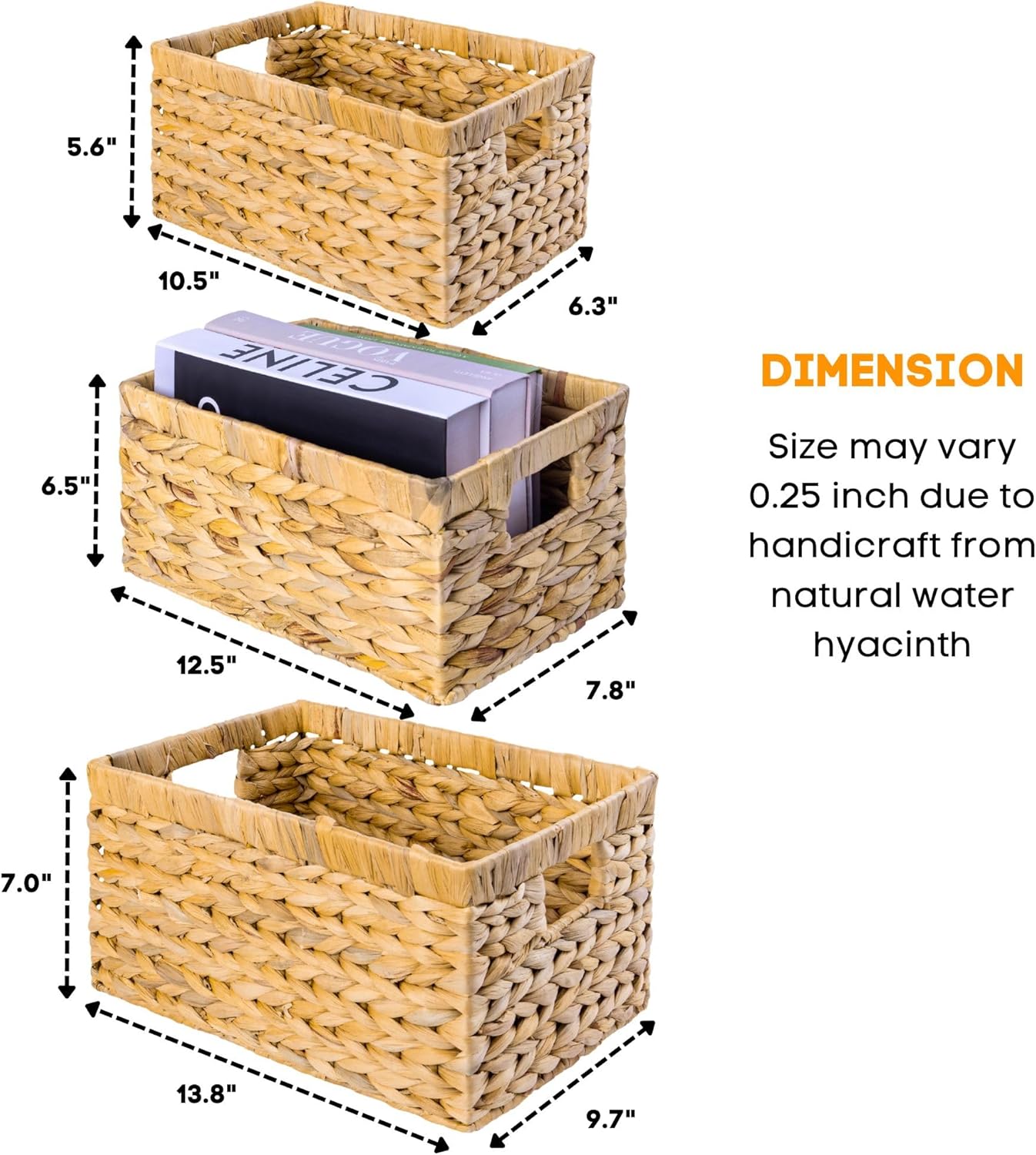Set of 6 Wicker Storage Basket, Water Hyacinth Storage Baskets, Wicker Storage Baskets for Shelves (Combo 2 Sets SML)