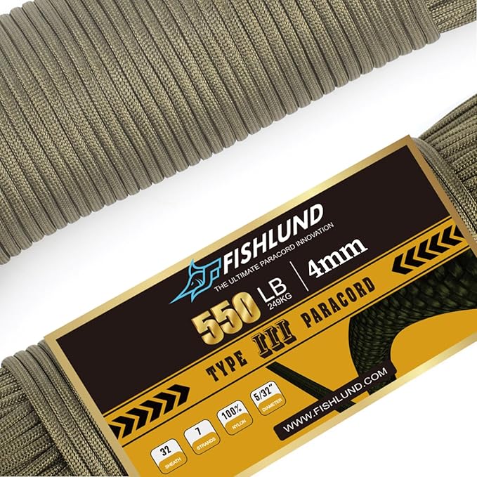 Paracord 550 lb, 7 Strand Paracord Rope 250ft 4mm, Nylon Parachute Cord by FISHLUND