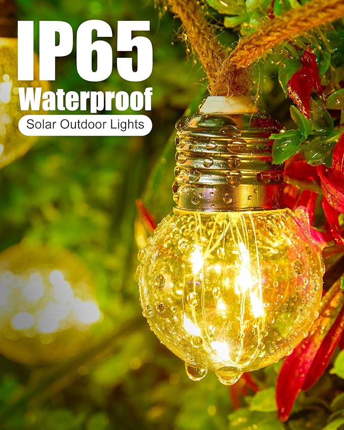 Brightown Solar String Lights Outdoor, 30Ft Vintage Hemp Rope Solar Patio Lights - Image 2