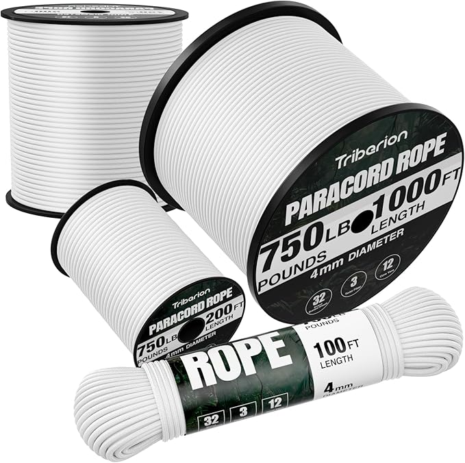 Paracord Rope 750 lb - 100ft 5/32" Parachute Cord 4MM 12-Strand para Cord - by Triberion