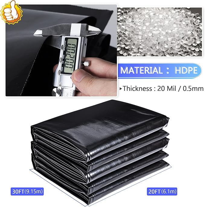 ToLanbbt Pond Liner 20 x 30 Ft HDPE Pond Liners, 20 Mil UV Resistant Preformed - Image 2
