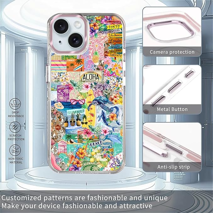 Case for iPhone 13/14, Hawaii Aloha Cover Coastal Beach Collage Phone Case - Image 2