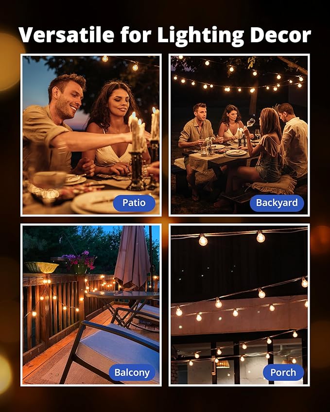 VIPAR Outdoor String Lights, 30FT 13 G40 Bulbs Patio Lights Outdoor Waterproof - Image 9