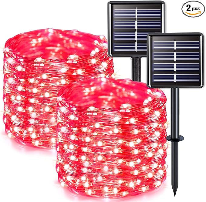 JMEXSUSS 2 Pack Red Solar Lights Outdoor Waterproof, Each 33FT 100 LED Red by JMEXSUSS
