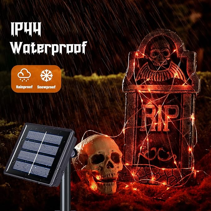 JMEXSUSS 2 Pack Solar Halloween Lights, 33ft 100 LED Orange Halloween Lights - Image 8