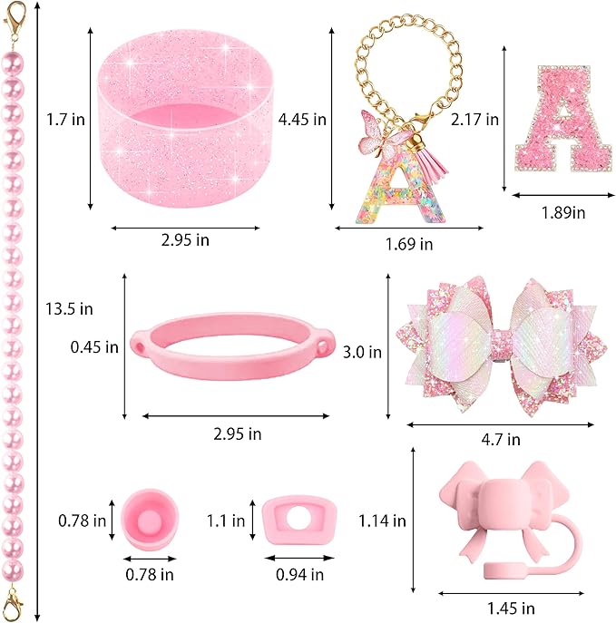 9PCS Pink for Stanley Cup Accessories Set Bling Initials Bow Charms for Stanley - Image 3