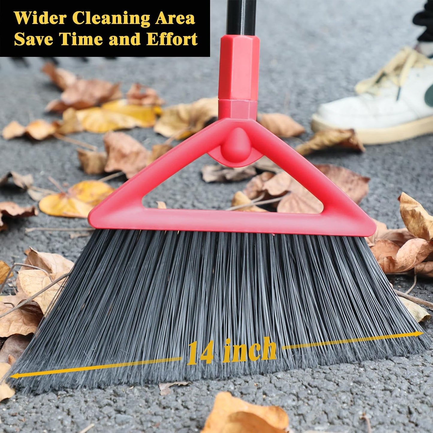 Heavy Duty Commercial Broom, Upgraded Angle Brooms for Sweeping Indoor and Outdoor, Perfect Red Broom of Kitchen, Garage, Industrial and Courtyard