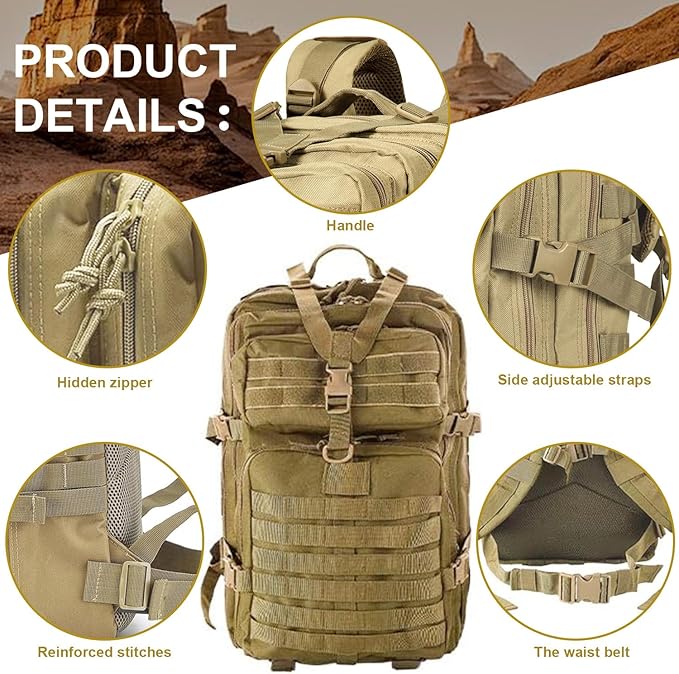 aiGear Tactical Backpack for Men, 45L Military Backpack, 3-Day Bug Out Bag for - Image 3