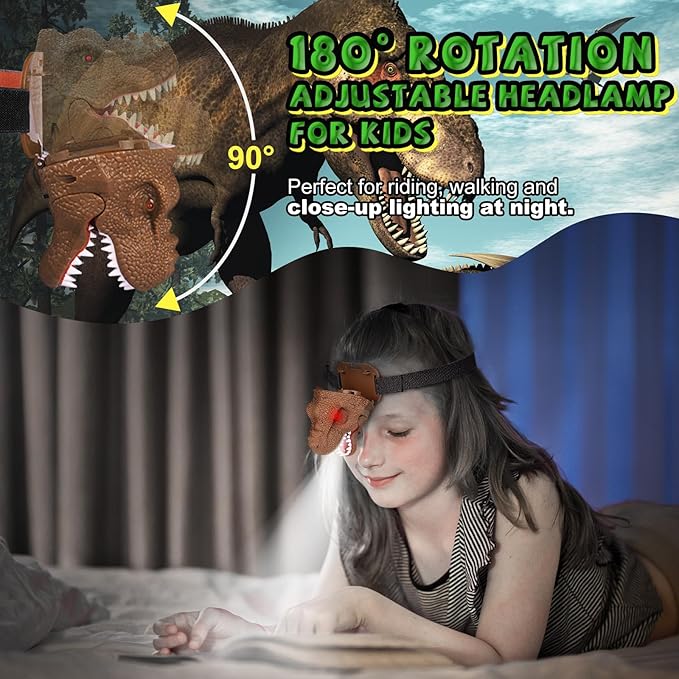 Nitigo Dinosaur Headlamp for Kids Flashlight Led Headlights Roar & Silent Mode - Image 5