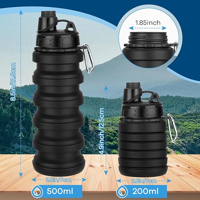 Collapsible Water Bottles 17oz, Reusable BPA Free Silicone Foldable Water Bottle - Image 2