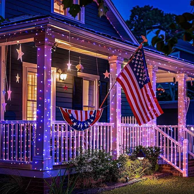 JMEXSUSS 2 Pack Red White and Blue Solar Lights, Each 100 LED 33FT Solar Fairy - Image 5
