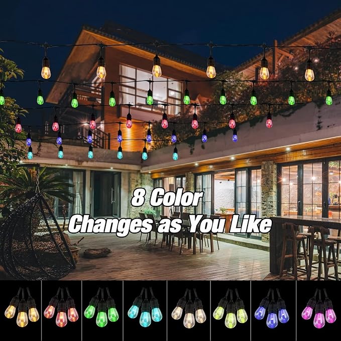 Auroraworld 96FT Solar RGB Outdoor String Lights, Dimmable Waterproof LED Patio - Image 4