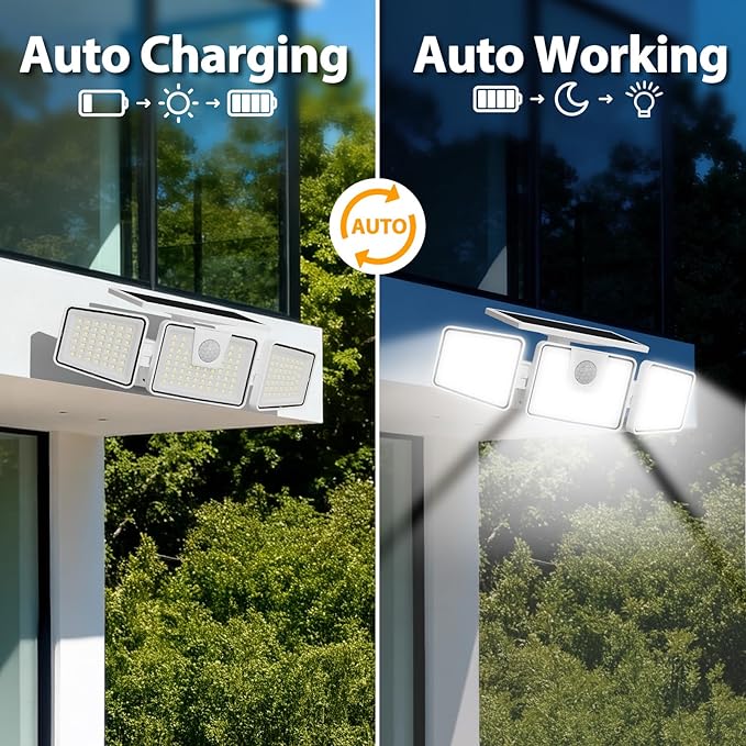INCX Solar Lights Outdoor with Motion Sensor, 3 Heads Security Lights Solar - Image 6