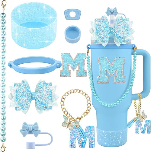 9PCS Blue for Stanley Cup Accessories Set Bling Initials Bow Charms for Stanley by Unknown