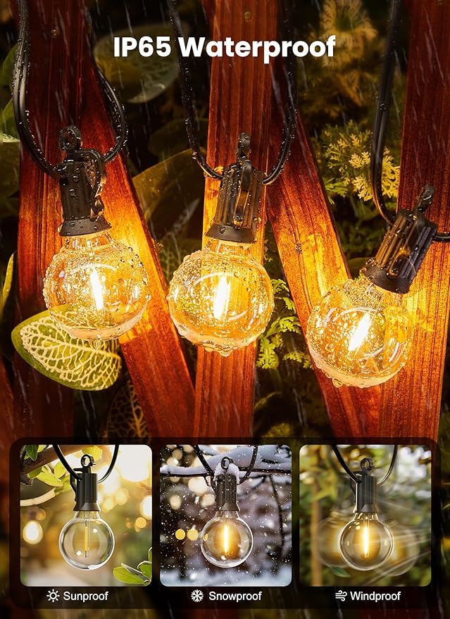 Brightown Outdoor String Lights, 25FT 12+1 G40 Bulbs Shatterproof Patio Lights - Image 3