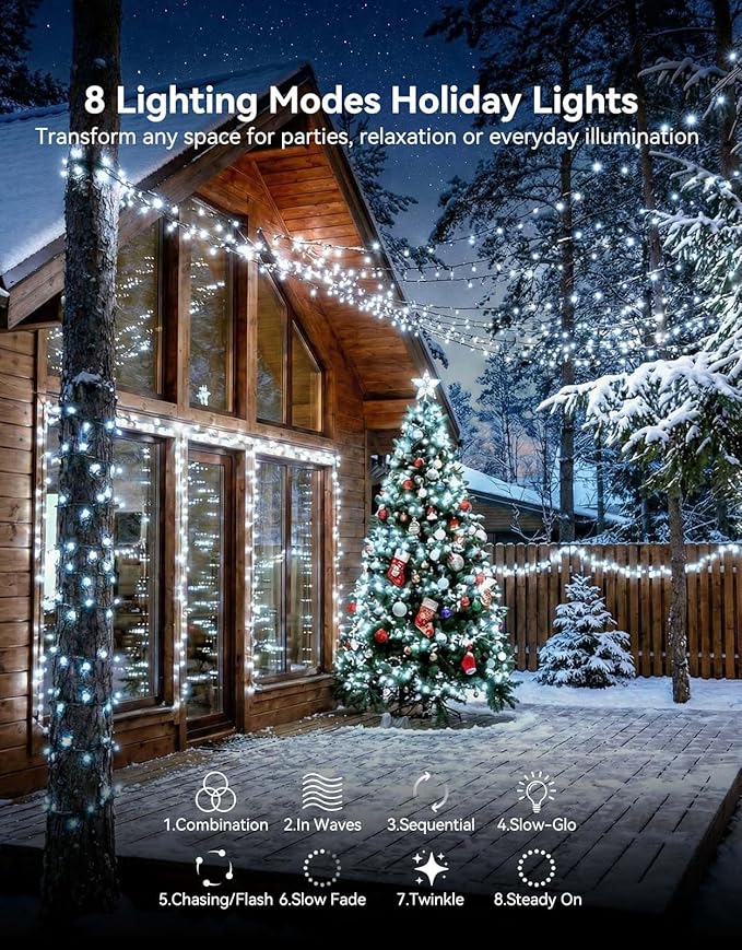 LitHome 99FT 300 LED String Lights Outdoor Indoor, 8 Modes Waterproof Christmas - Image 2
