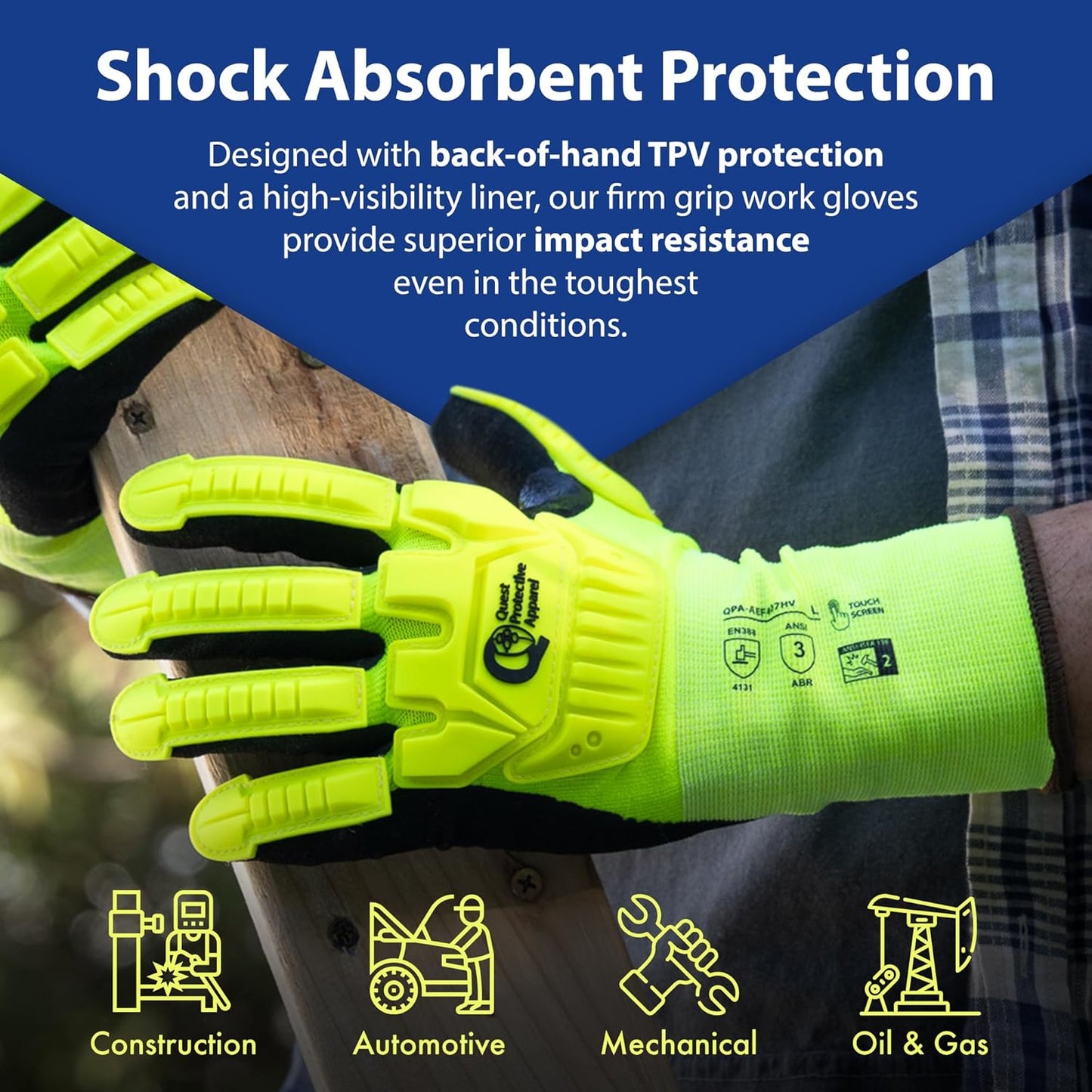 Quest Protective Apparel - High Visibility Cut Resistant Work Gloves - Puncture Resistant Safety Gloves for Men and Women Large, 1 Pair