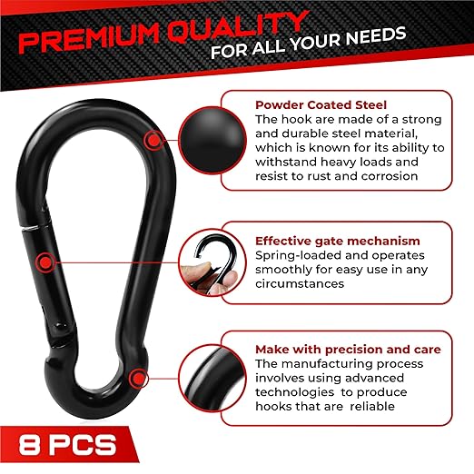PAMAZY 8Pcs 2.36In Spring Snap Hooks, Carabiner Clip, Heavy Duty Rope Connector - Image 5