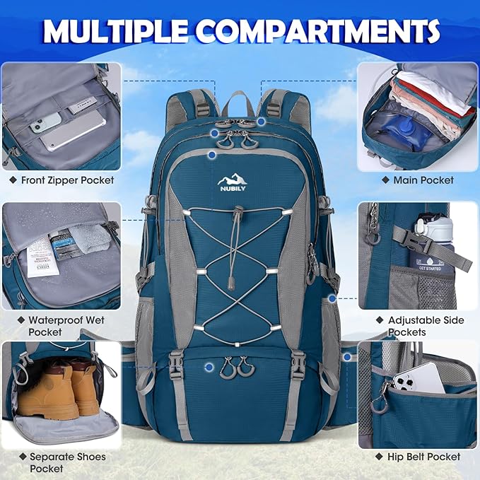 NUBILY 50L Hiking Backpack Waterproof Camping Backpack - Image 4