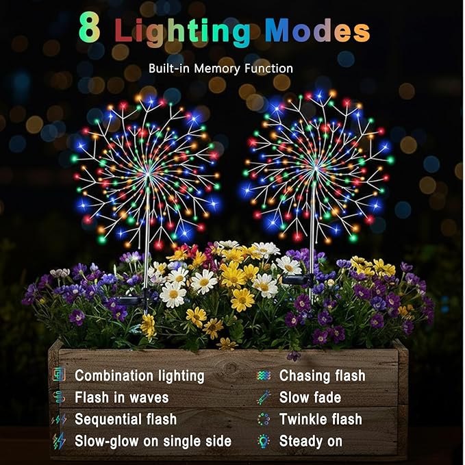 Solar Garden Lights Outdoor, 210 Led & 8 Modes Solar Firework Lights Decorative - Image 3