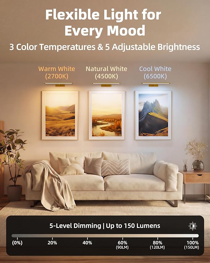 EZVALO Picture Light for Wall, 4800mAh Rechargeable Wireless Remote, 16in - Image 6