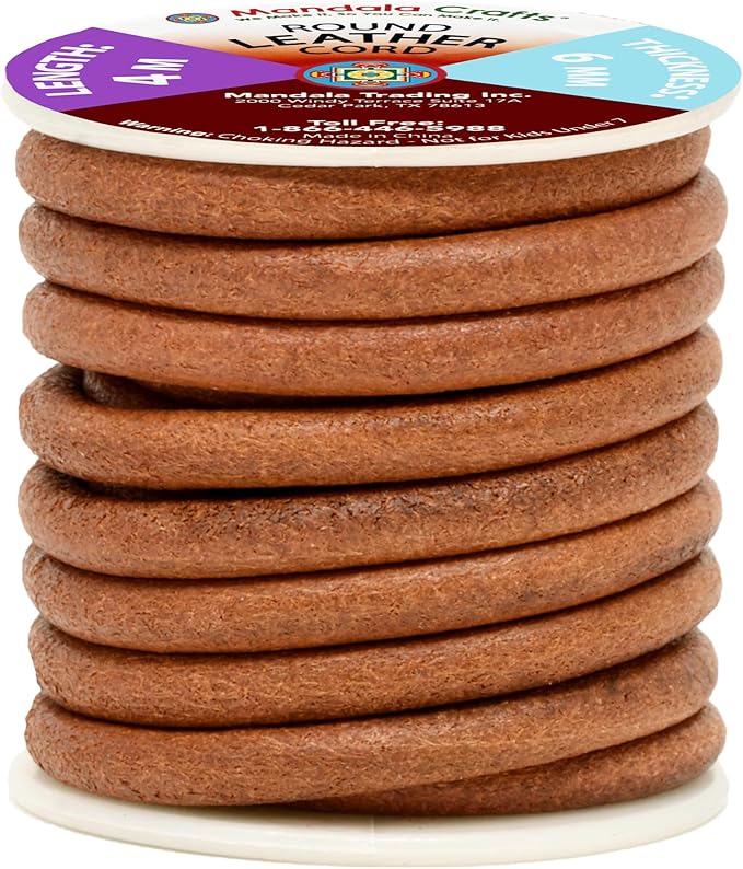 Mandala Crafts Round Cowhide Genuine Rust Leather Cord - Image 2