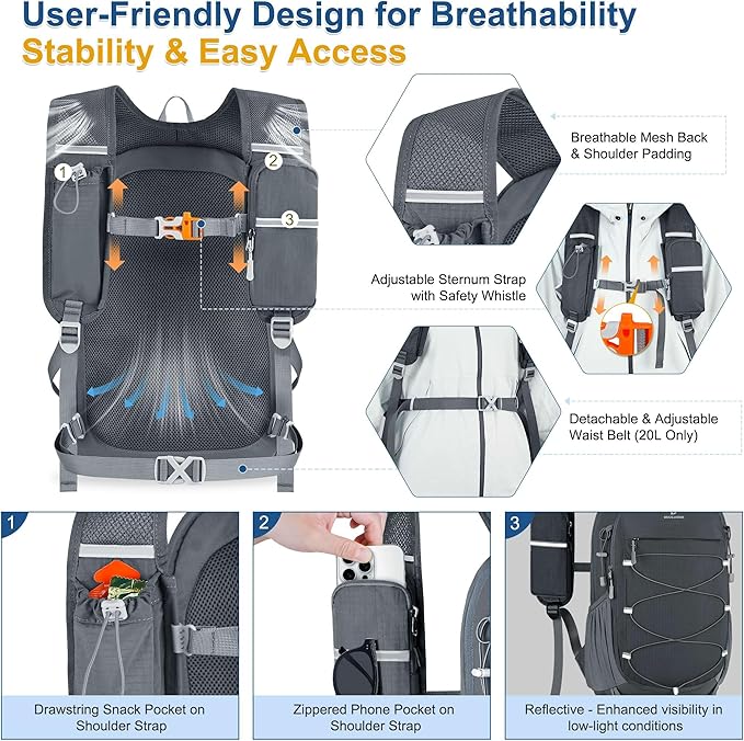 BECOJADDE Hiking Backpack 20L Small Backpack Packable Day pack Water Resistant - Image 2