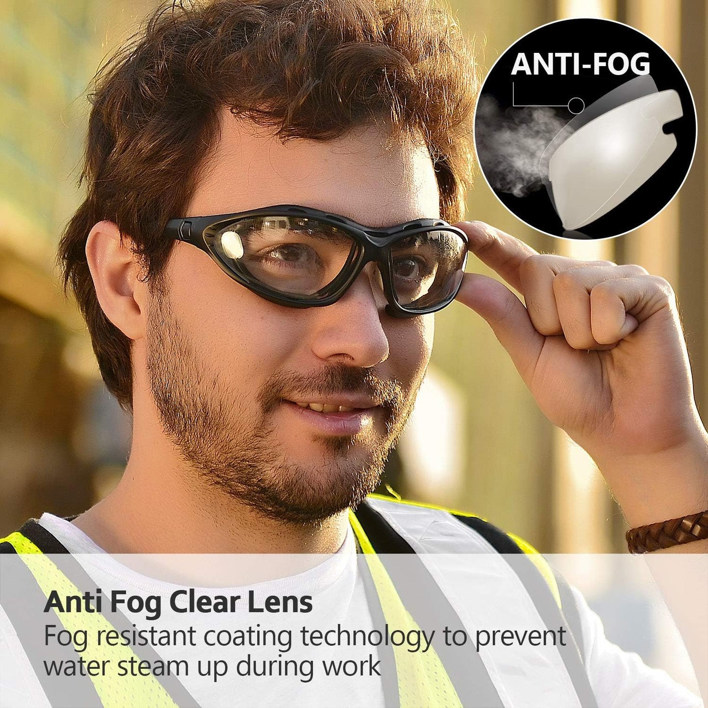 SAFEYEAR Anti Fog Safety Glasses- SG002 Clear Scratch Resistant Work Glasses No-Slip Safety Goggles Lab Grinding Chemistry