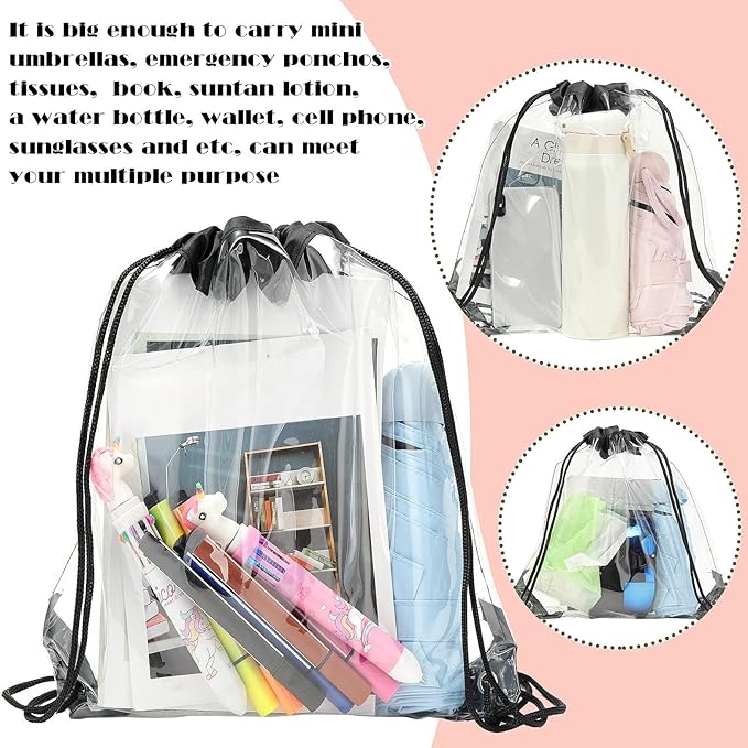 Shappy 30 Pcs Clear Drawstring Backpack, Plastic Waterproof Transparent Stadium - Image 4