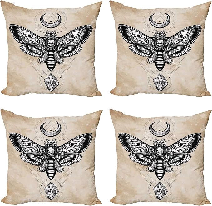 Ambesonne Fantasy Throw Pillow Cushion Case Pack of 4, Dead Head Hawk Moth Luna by Ambesonne