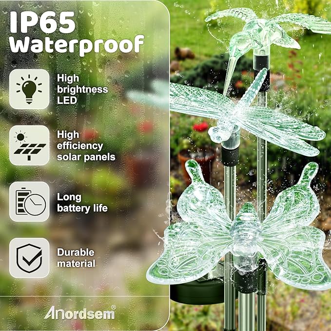 Anordsem Solar Garden Lights Outdoor: 6 Waterproof PVC Insect Stake Light Heads - Image 4