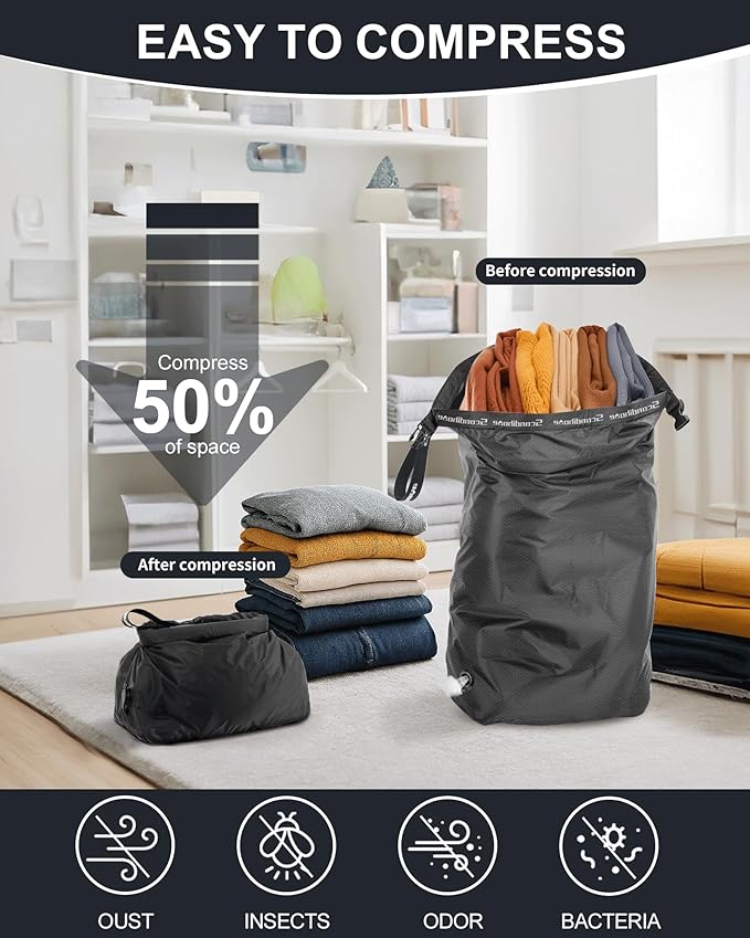 Travel Laundry Bag, Pump-Free Vacuum Compression Dirty Clothes Bag, Small - Image 3