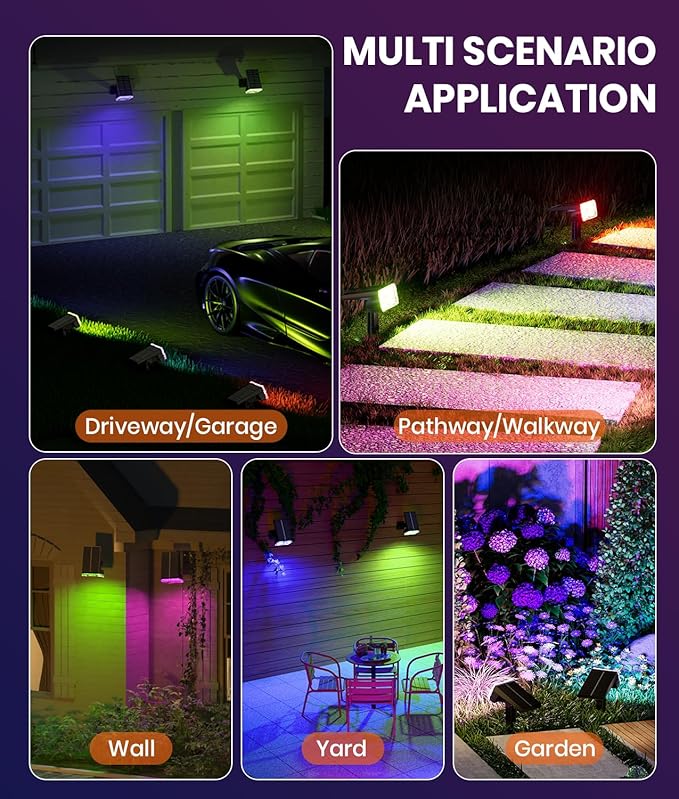 8-Pack Solar Spot Lights Outdoor Multicolor IP67 Waterproof RGB - Image 7