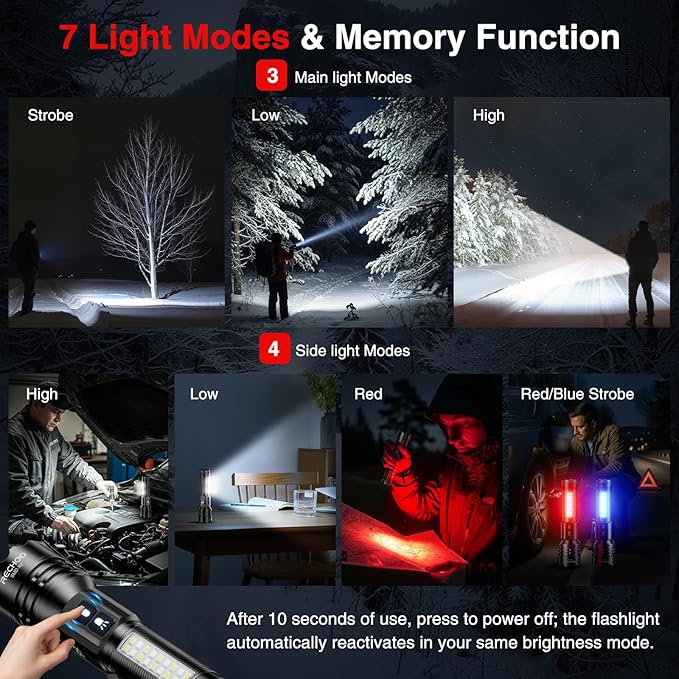 RECHOO Rechargeable Flashlights High Lumens 2 Pack, 7 Modes Dual-Switch - Image 3