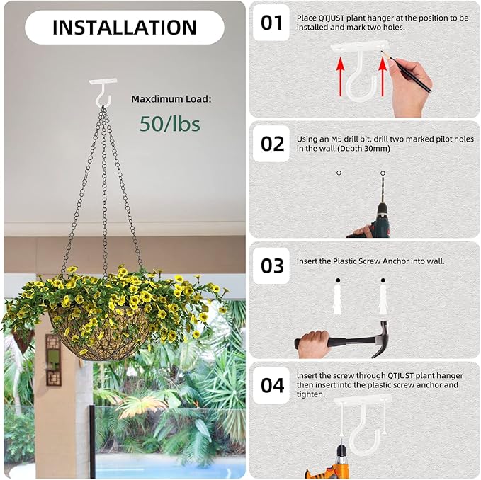 Ceiling Hooks for Hanging Plants 2pack 2.5inch Wall Mount Plant Hooks Meatl - Image 7