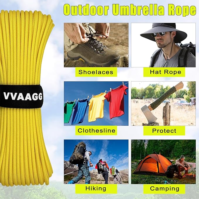 VVAAGG 1000 Yellow Paracord 100FT Utility Parachute Cord 4mm Nylon String12 - Image 5